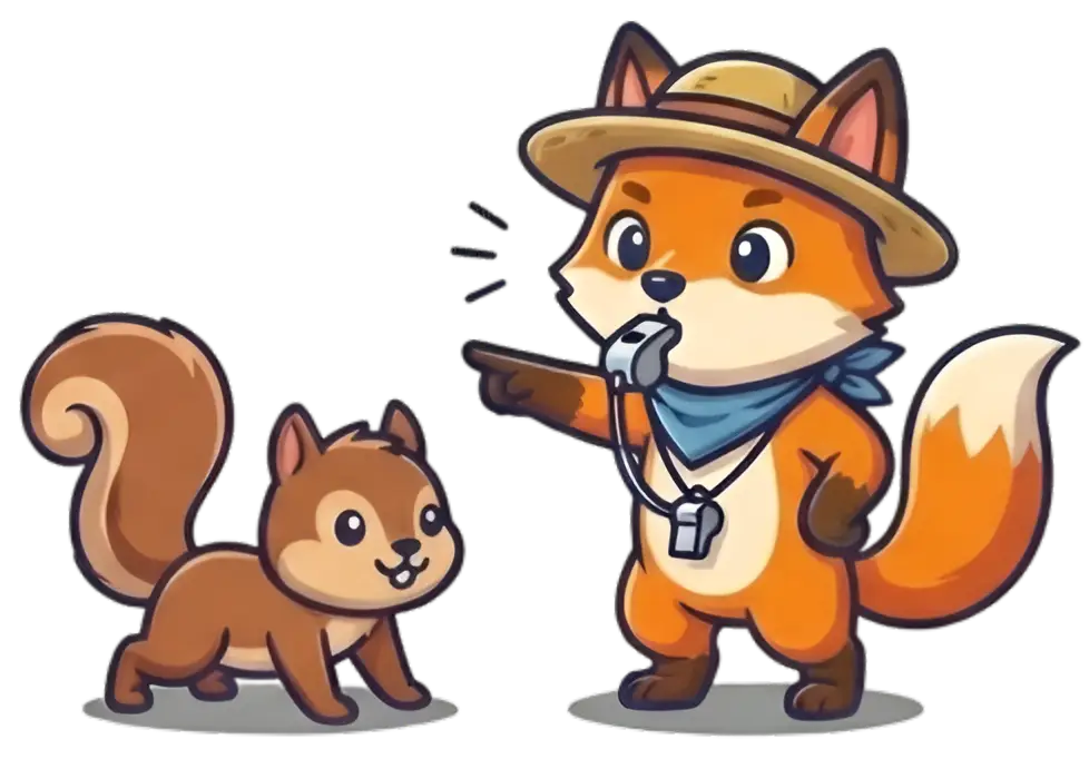 Fox coach with squirrel