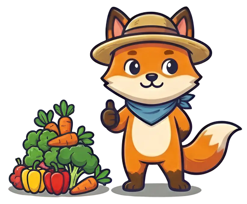 Fox giving thumbs up with vegetables